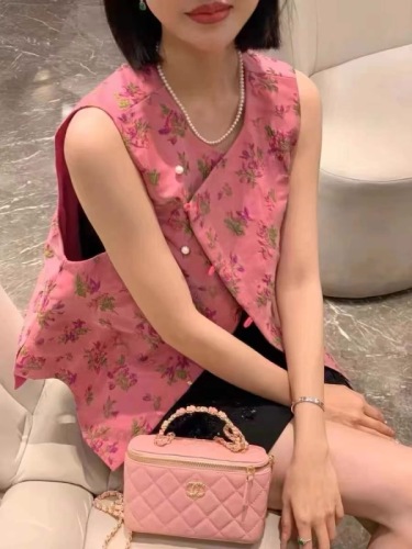 hlzj new Chinese style national style vest for women small design 2024 summer new style diagonal jacquard sleeveless vest