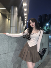 Real shot of hot girl niche irregular hem long-sleeved bottoming shirt fake two-piece elastic T-shirt top for women