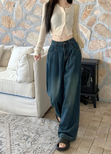 Wide-leg straight-leg slouchy retro jeans