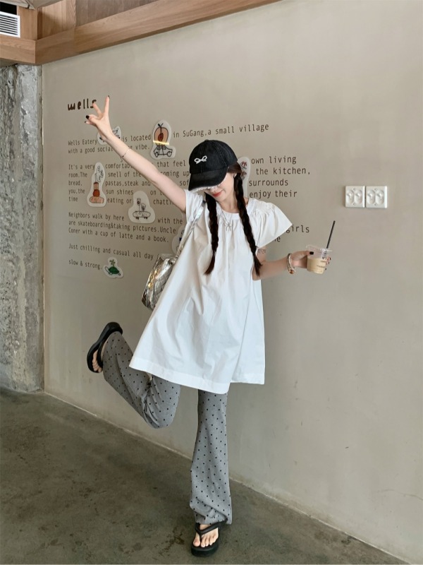 Real shot and real price ~ Simple and fashionable sleeveless solid color slimming lantern puffy vest dress + high waist slightly flared floral trousers