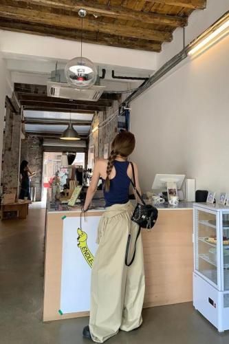 Designed inner vest, American hot girl overalls, elastic waist strap trousers