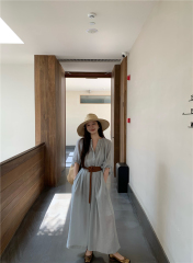 Photographed Design Belted Slim Dress Korean Style Loose Fashion Medium Length Dress