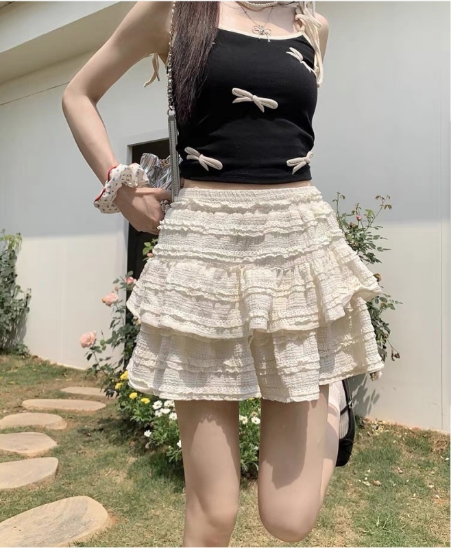 2024 new large size apricot elastic waist skirt for women fluffy white short skirt cake skirt popular hot style skirt