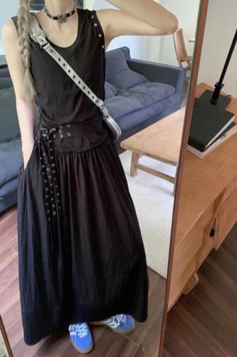 High-end rivet niche belt vest dress elegant long skirt