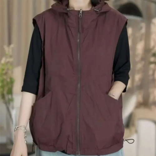 Quality Inspection Official Picture Reversible Design Hooded Vest for Women Spring and Summer New Casual Fashion Sleeveless Lightweight Vest