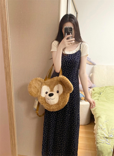 Cream lace bow round neck short-sleeved T-shirt + retro floral waist slimming suspender dress