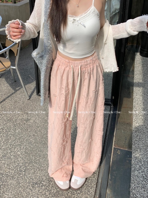 Real shot and real price, niche design, textured casual straight trousers, two colors