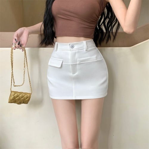 Real shot!  New Korean style casual and versatile high-waisted hip-covering anti-exposure slimming white half-length A-line skirt