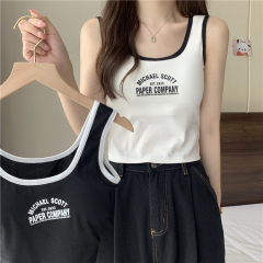 Korean letter printed camisole women's sleeveless top with breast pads for outer wear hot girls