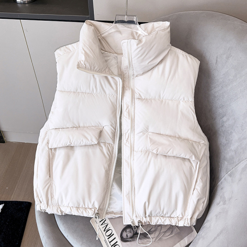 Real shot of cotton vest for women 2024 winter new design zipper stand collar fashionable outer wear down cotton vest jacket trendy