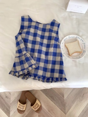 Super sweet Korean cotton and linen vest shirt for women in summer, thin, super good-looking, sweet and slim, versatile pink plaid shirt