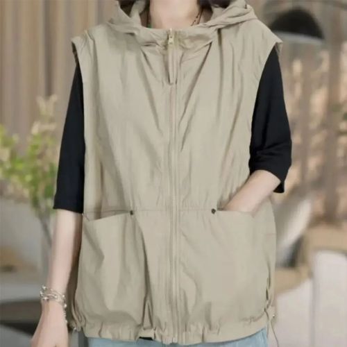 Quality Inspection Official Picture Reversible Design Hooded Vest for Women Spring and Summer New Casual Fashion Sleeveless Lightweight Vest