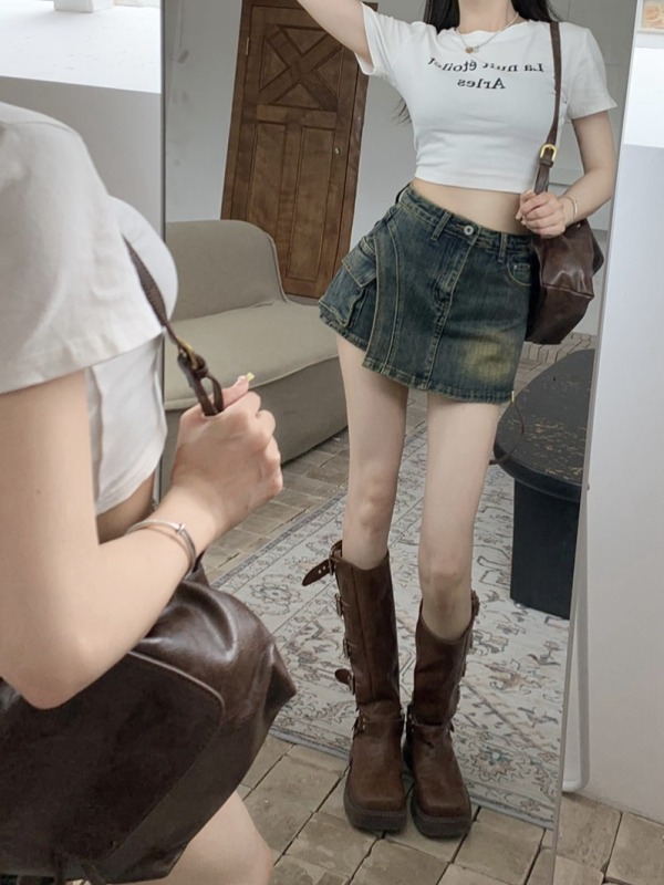 #New Denim Skirt Women's Design Irregular Big Pocket Hot Girl Short Skirt Hakka