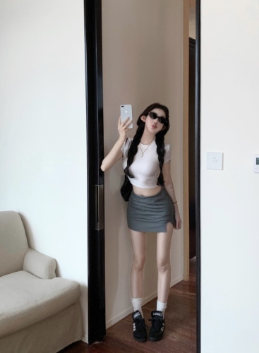 Real shot!  Sweet desire mini skirt low waist hot girl pure desire short skirt simple basic versatile short-sleeved T-shirt suit