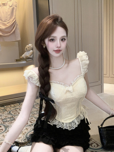 Real shot lace sleeves lace lace waist bra women summer new suspender top