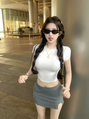 Real shot!  Sweet desire mini skirt low waist hot girl pure desire short skirt simple basic versatile short-sleeved T-shirt suit