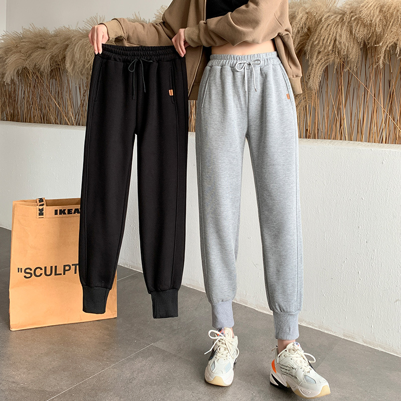 Gray sweatpants women's loose ankle-tie nine-point 150cm small casual sweatpants eight/nine-point pants
