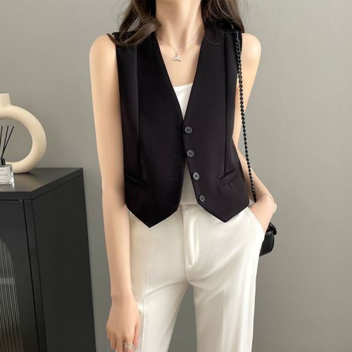 Quality inspector picture suit vest women's small vest outer wear spring and summer new style inner layering vest short style pony clip