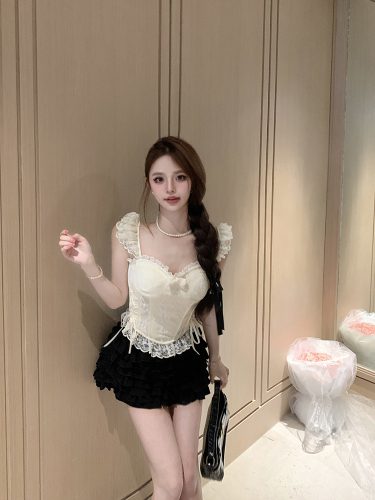 Real shot lace sleeves lace lace waist bra women summer new suspender top