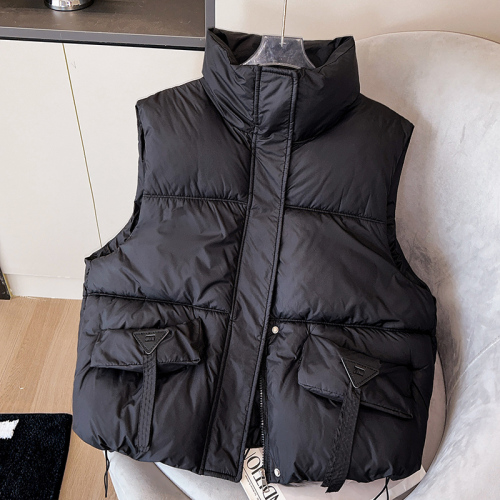 Actual shot of the 2024 autumn and winter Korean version of the new solid color side zipper loose cotton coat sleeveless vest for women