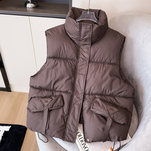 Actual shot of the 2024 autumn and winter Korean version of the new solid color side zipper loose cotton coat sleeveless vest for women