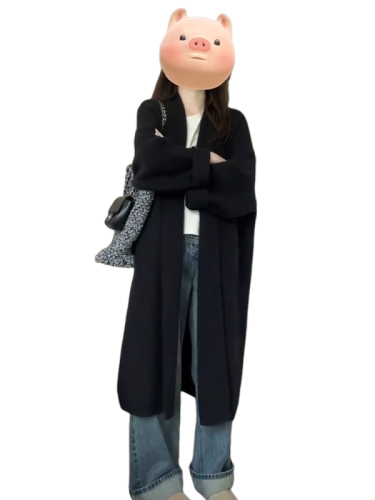 Super stylish relaxed-fit black sweater coat for women—new autumn/winter long-length knit cardigan for trendy outfits.