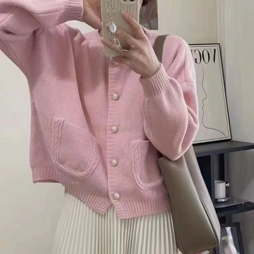 Korean autumn new style lazy style loose long-sleeved knitted cardigan for women gentle style western style sweater short coat top