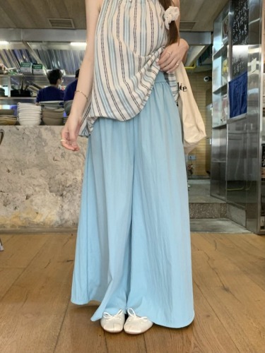 Actual shot French contrast striped halterneck vest summer loose wide-leg casual pants two-piece set