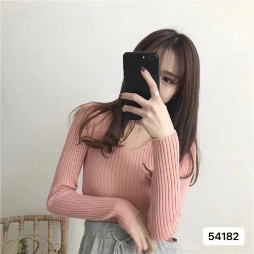 U77 same autumn Korean style temperament early autumn small V-neck solid color casual versatile long-sleeved top for women