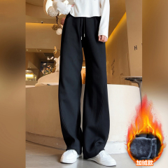 Elastic waist casual wide leg pants for women autumn and winter plus velvet thickening loose straight drawstring sports pants