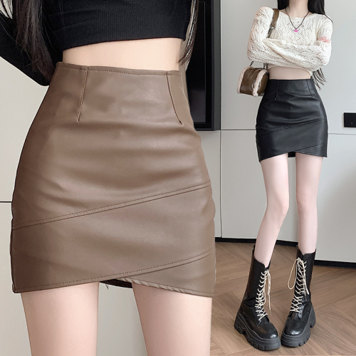 Autumn and winter new Korean style A-line PU leather skirt, high waist, versatile and temperament, slit hip skirt, skirt