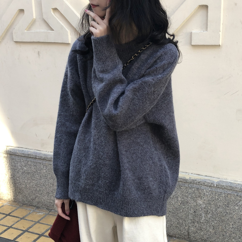 Autumn and winter new Korean style loose and slim solid color round neck pullover long-sleeved sweater at real price