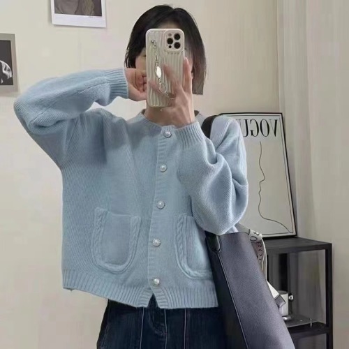 Korean autumn new style lazy style loose long-sleeved knitted cardigan for women gentle style western style sweater short coat top