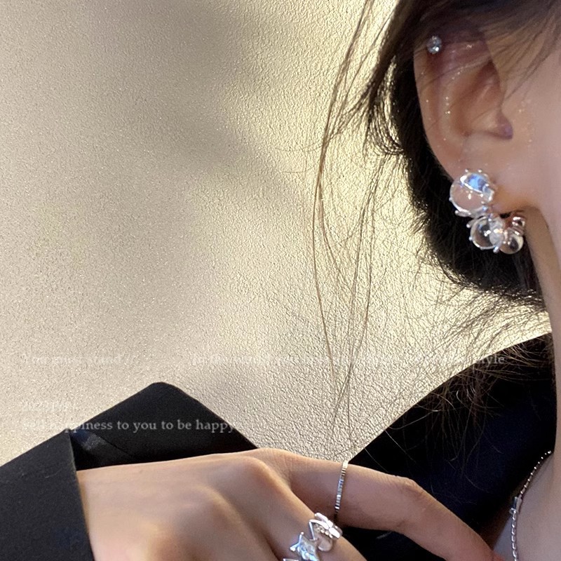925銀針新款冰透串珠耳環女ins潮輕奢小眾高級透明耳釘網紅耳飾品