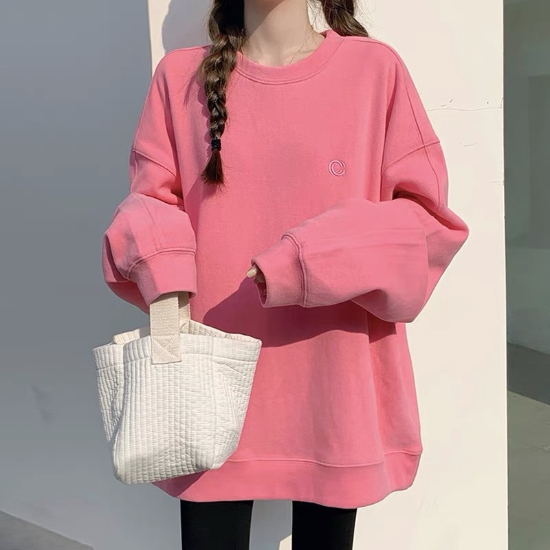 Pink sweatshirt women's loose Korean style new popular spring and autumn trendy ins design niche