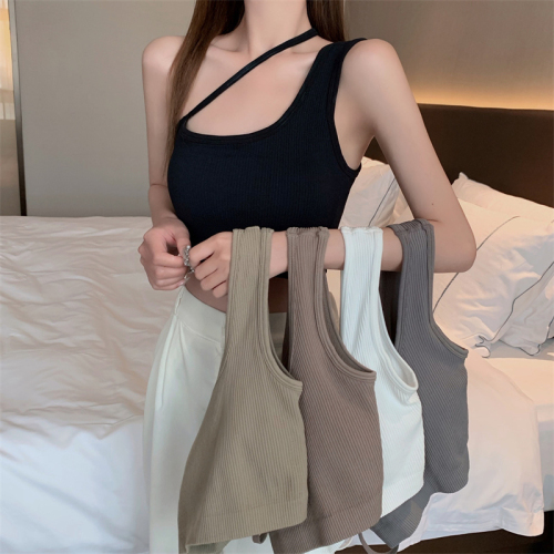 Suspension black slanted shoulder camisole women's outer wear new style with breast pads tube top inner wear beautiful back summer