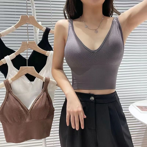 Beautiful back-wrapped chest V-neck versatile small suspender bottoming shirt with fixed cup and no steel rims for gathering and anti-sagging exercise