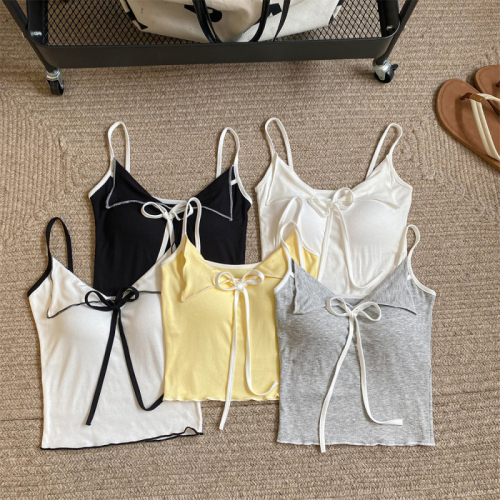 Sexy v-neck contrasting color lace-up small suspenders for women summer slim fit inner rayon vest hot girl backless top wear outside