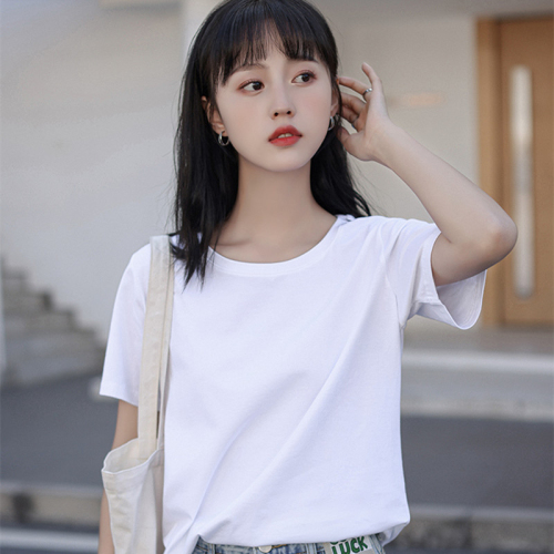 White t-shirt women's short-sleeved summer new t-shirt half-sleeved solid color top loose women's short