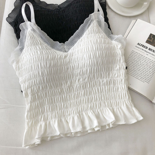 Summer Internet celebrity ice silk pleated lace beautiful back suspender for inner wear and outer wear bottoming vest soft for women