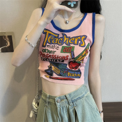 Sleeveless top women's design niche letter print short sweet and spicy camisole