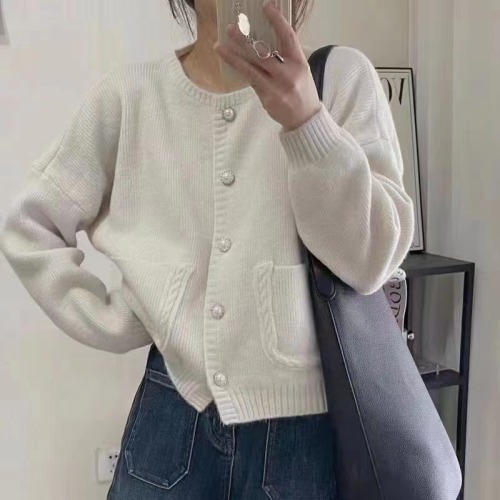 Korean autumn new style lazy style loose long-sleeved knitted cardigan for women gentle style western style sweater short coat top