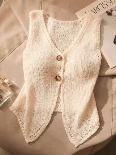 Korean-inspired petite shawl collar knit cardigan 2024 new fashion versatile split vest top for women short sleeveless jacket top