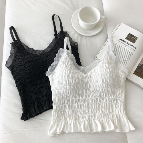 Summer Internet celebrity ice silk pleated lace beautiful back suspender for inner wear and outer wear bottoming vest soft for women