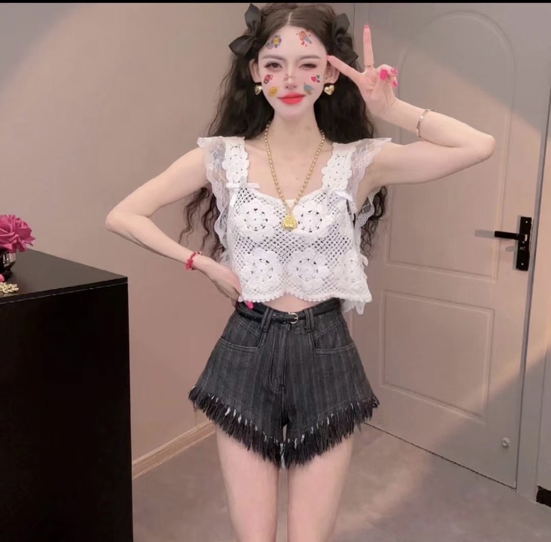 背心女夏季新款韓版鏤空鈎花流蘇小眾設計感外穿無袖坎肩美背上衣
