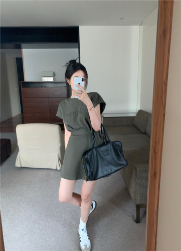 Actual shot of Korean style three-dimensional letter printed strappy short-sleeved dress summer new style slimming waist skirt