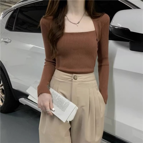 Slim-fitting inner layering shirt for women in autumn and winter, western style versatile thin sweater 2024 new style pure lust style knitted top