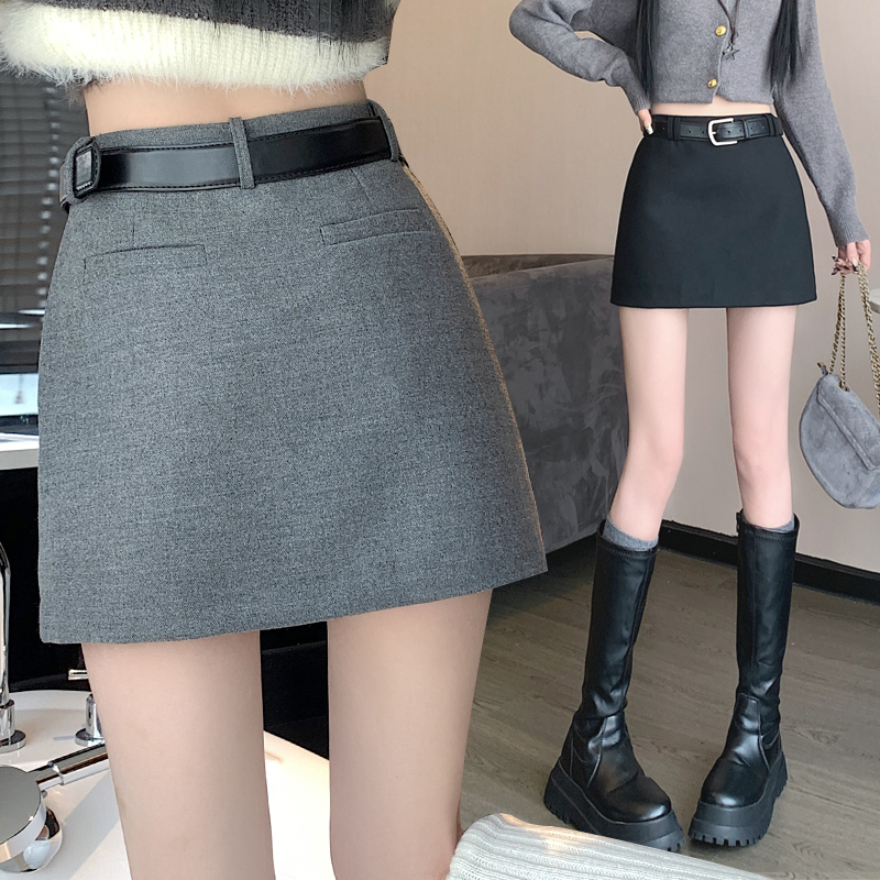 Actual shot of new autumn and winter hot girl woolen super short boot pants short skirt anti-exposure hip skirt