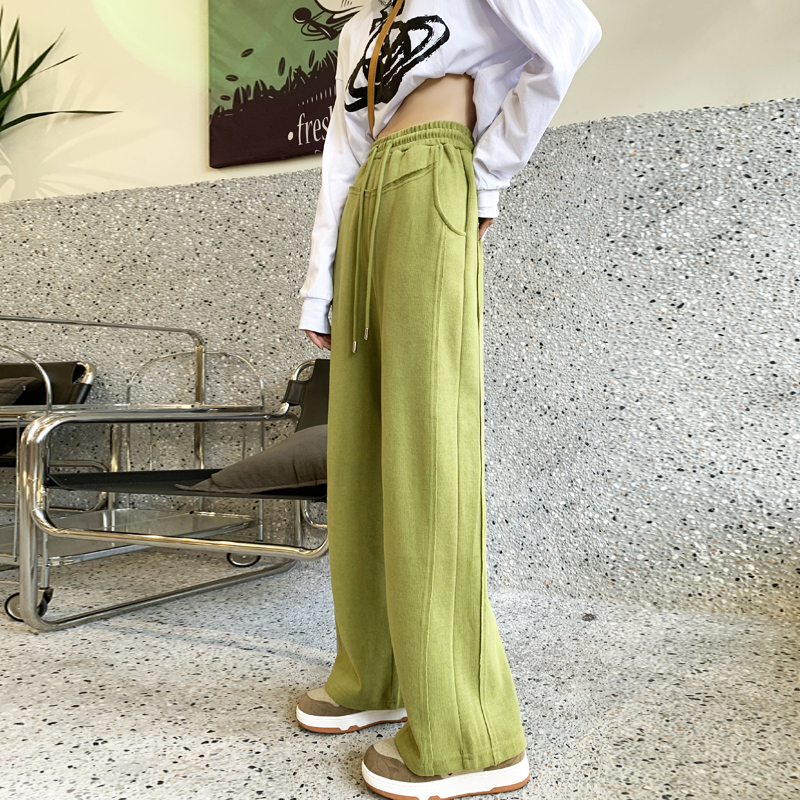 Actual shot of 2024 spring and summer new casual wide leg floor-length pants, lazy loose casual trousers, straight-leg sweatpants
