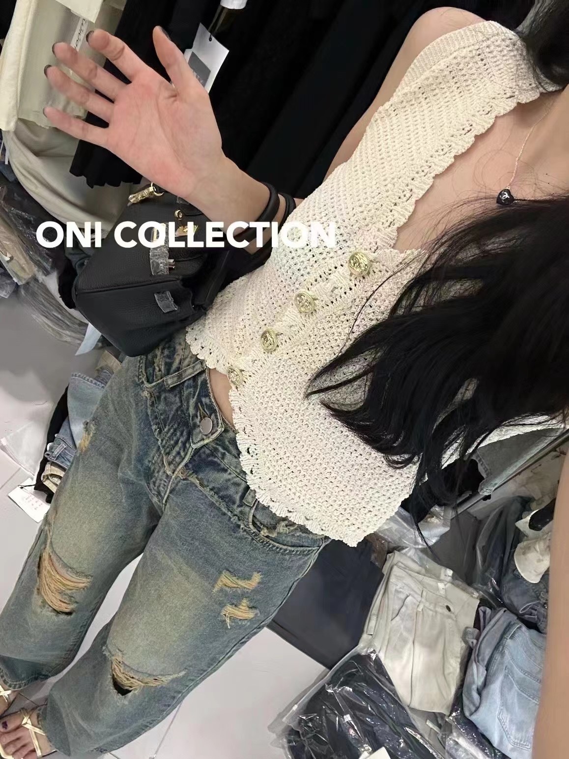 夏季新款女純欲辣妹粗針鈎花背心修身顯瘦露臍外穿設計感透氣上衣